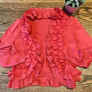 Vintage Anne Klein Red Shrug with Ruffles.  Size: XS